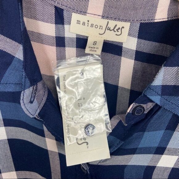 NWT Maison Jules Plaid Cold-Shoulder Midi Dress Blue‎ Size Small New With Tags S - Picture 4 of 16